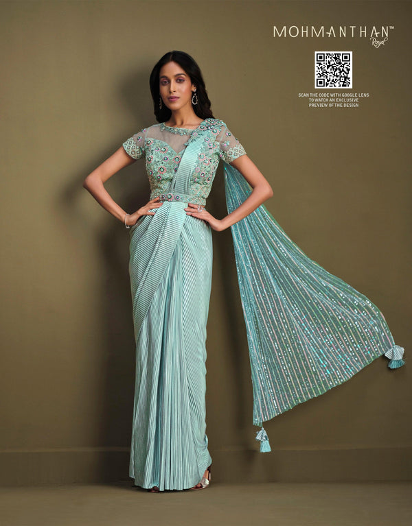 Afternoon Partywear Fusion Sari with Belt - Fashion Nation