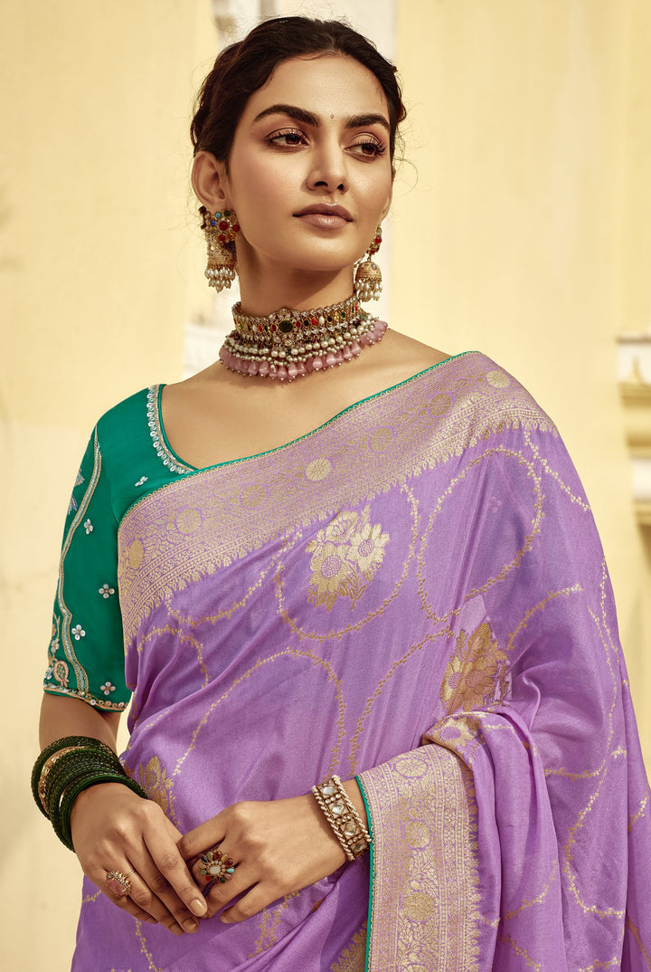 sangeet wear festive saree with contrast blouse