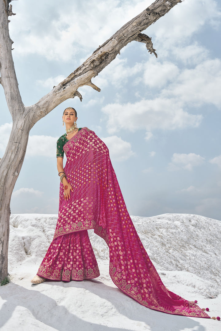 sagaai wear bandhej indian party saree