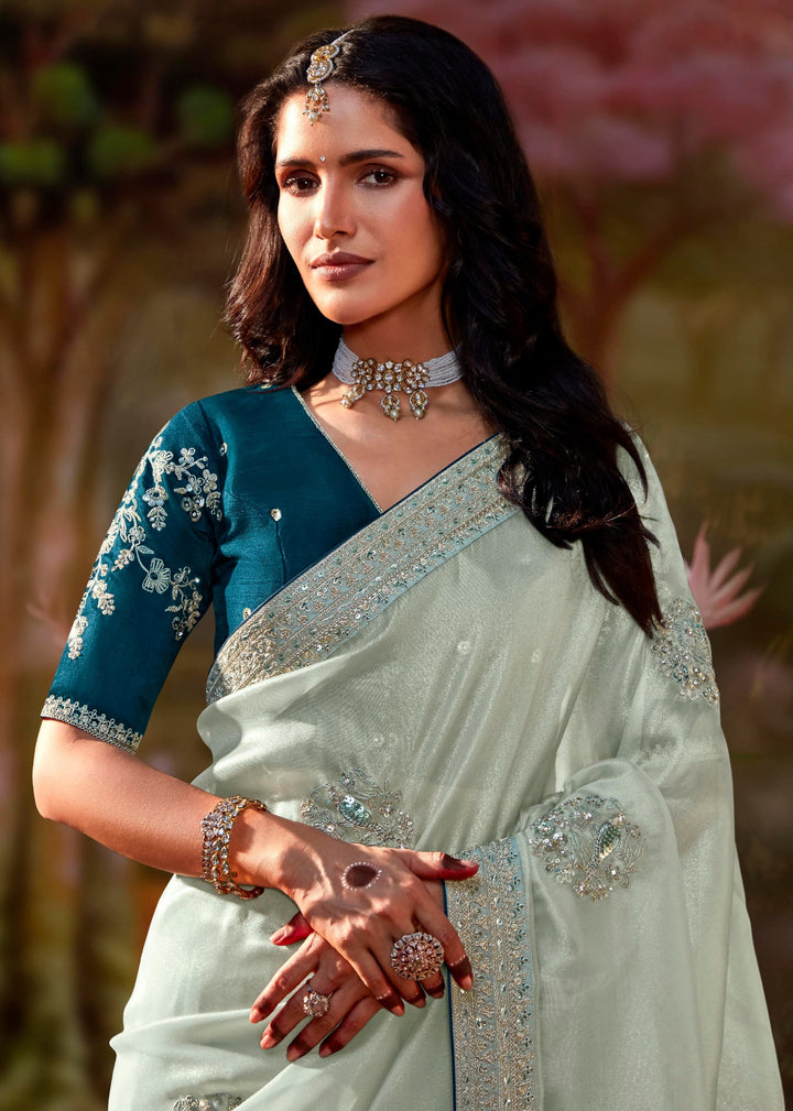 bridal wear sari with embroiderd blouse