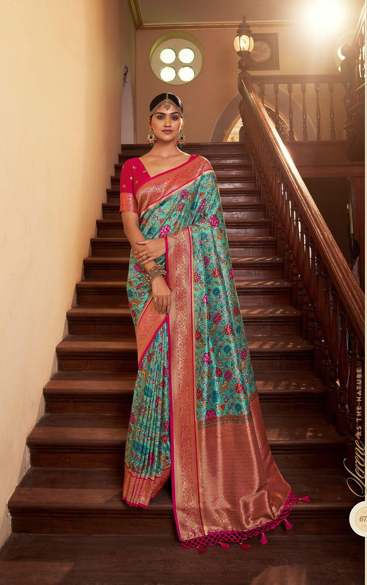 Sagaai Wear Weaving Border Saree - Fashion Nation