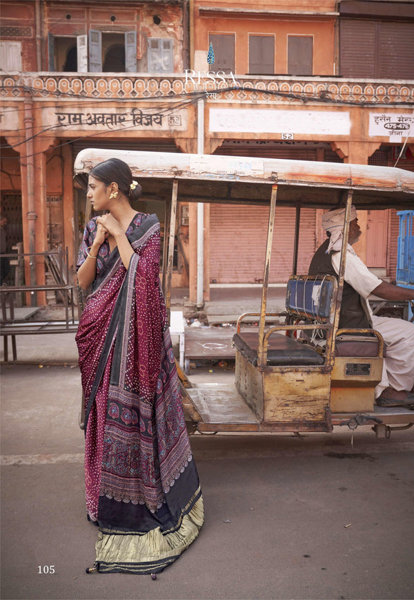 traditional gaji silk maroon sari