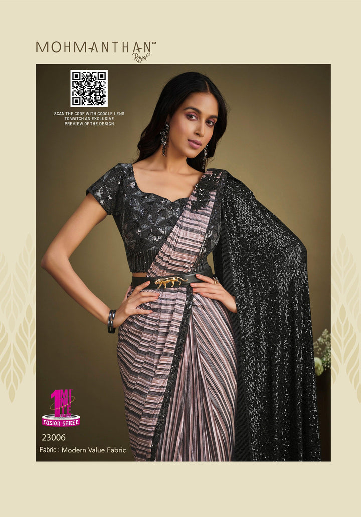 Bachelorette Partywear Textured Fusion Sari with Belt - Fashion Nation