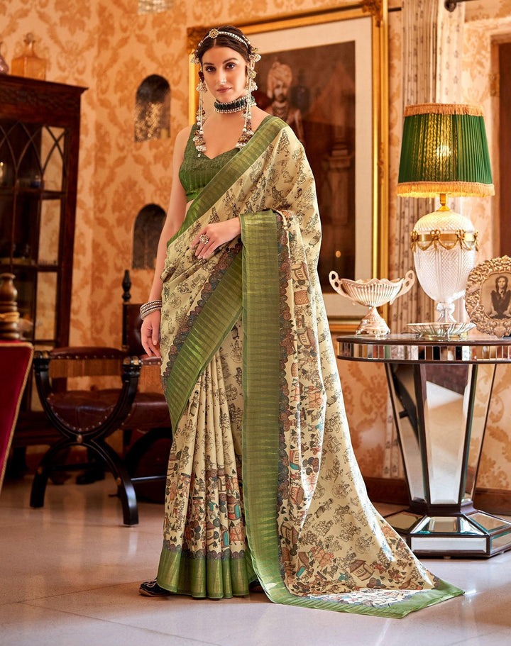 Pattachitra Digital Printed On Multi-Colour Silk Weaving Border Saree - Fashion Nation
