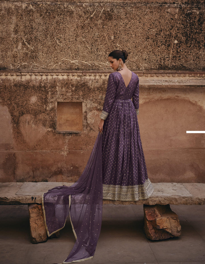 Indo Western Evening Wear Purple Silk Anarkali Gown - Fashion Nation