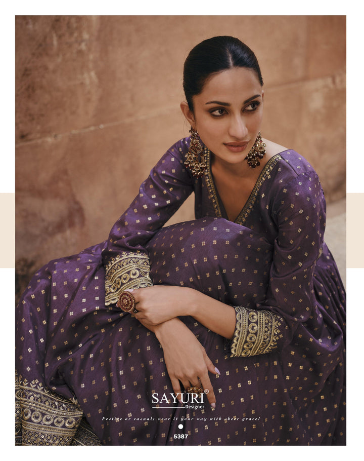 Indo Western Evening Wear Purple Silk Anarkali Gown - Fashion Nation