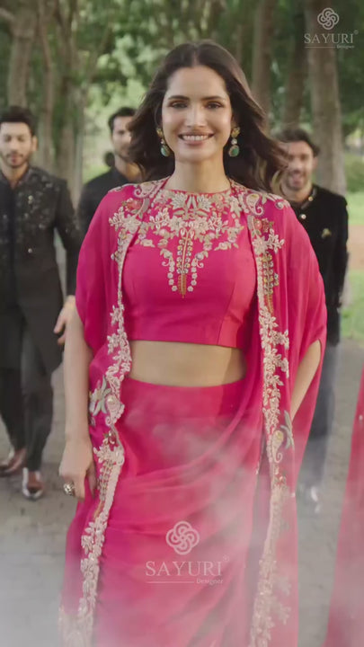 indo western crop top with shrug by sayuri designer catalogue gauhar