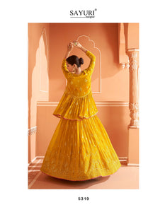 Haldi Party Wear Yellow Indo Western Lehenga Jacket Set