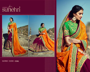 Colourful Kimora SA1046 Designer Purple Orange Green Banarasi Silk Jacquard Saree - Fashion Nation
