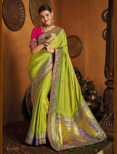 Kajal Aggarwal Outstanding KIM1102 Bridal Lime Green Pink Silk Saree - Fashion Nation