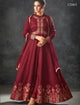 Trendy Indo Western K12063 Maroon Raw Silk Anarkali with Pants - Fashion Nation