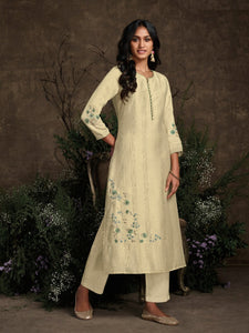 Fresh KS148937 Summery Cream Silk Readymade Kurta with Pants - Fashion Nation