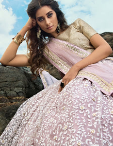 Stylish Designer Lilac Net Lehenga Choli for Online Sales by Fashion Nation