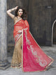 ME3727 Designer Beige Shaded Red Pink Net Chiffon Saree - Fashion Nation