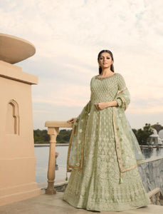 Abaya Style NIT3806 Pastel Green Georgette Silk Net Indo Western Long Anarkali - Fashion Nation