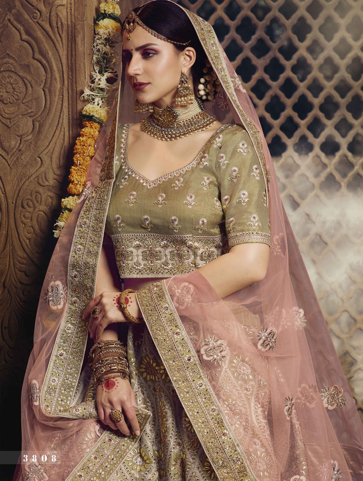 Reception Wear Golden Gota Silk Net Indian Lehenga Choli - Fashion Nation