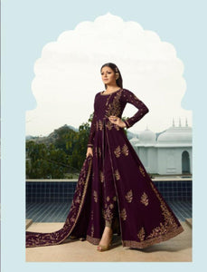 Trendy Fusion Wear NIT3808 Purple Georgette Silk Long Anarkali with Embroidered Pants - Fashion Nation