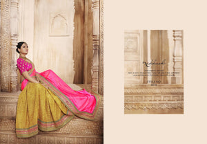 Designer NAK4078 Nakkashi Pink Yellow Silk Jacquard Satin Saree - Fashion Nation