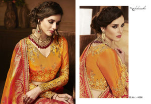 Indian NAK4096 Nakkashi Shaded Orange Silk Jacquard Red Handloom Silk Saree - Fashion Nation