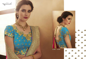 Showy NAK4104 Nakkashi Pink Jacquard Blue Silk Saree - Fashion Nation