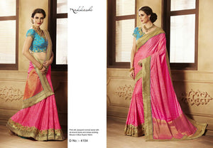 Showy NAK4104 Nakkashi Pink Jacquard Blue Silk Saree - Fashion Nation