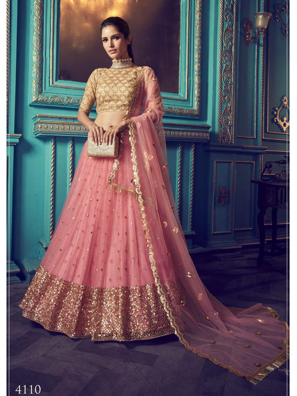 Marriage Reception Party Pink Net Lehenga Choli - Fashion Nation