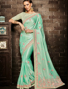 Nakkashi NAK4134 Beautiful Rama Green Muslin Satin Silk Jacquard Saree - Fashion Nation