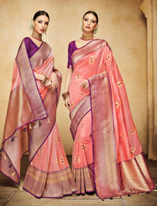 Nakkashi NAK4137 Designer Peach Purple Silk Jacquard Saree - Fashion Nation