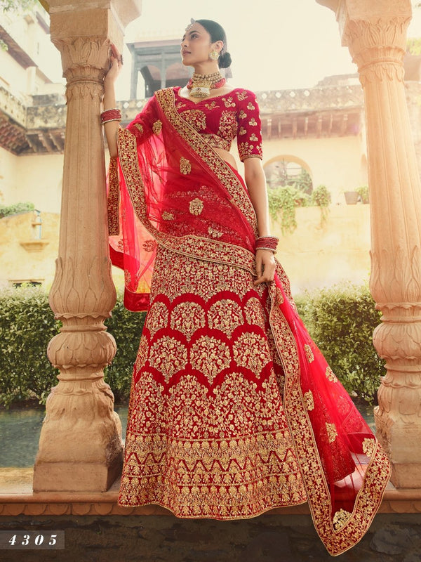 Celebrations Special Red Velvet Festival Wear Lehenga Choli - Fashion Nation