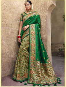 Superb MN4404 Unique Green Benarasi Silk Saree - Fashion Nation