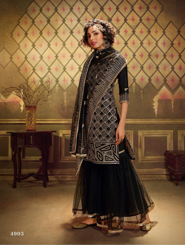 Evening Party Wear Net Designer Gharara Suit - Fashion Nation