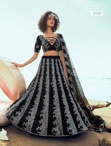 Reception Party Wear Black Net Designer Lehenga Choli - Fashion Nation