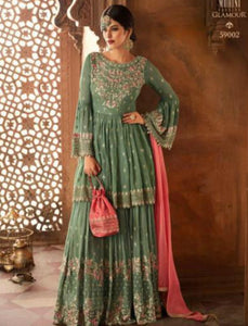 Mesmerizing Indo Western GLA59002 Green Pink Georgette Silk Sharara Suit - Fashion Nation