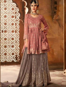 Splendid Indo Western GLA59004 Mauve Grey Georgette Silk Sharara Suit - Fashion Nation