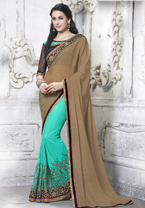 MU8823 Designer Beige Aqua Chiffon Saree - Fashion Nation