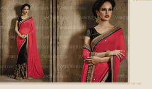 NAK9029 Designer Vikram Phadnis Nakkashi Black Pink Chiffon Saree - Fashion Nation