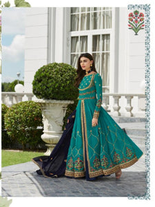 Good Quality ASH7032 Indo Western Blue Georgette Silk Floor Length Anarkali Gown - Fashion Nation