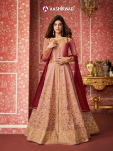 Nice ASH8292 Indo Western Shaded Pink Silk Floor Length Anarkali Gown - Fashion Nation