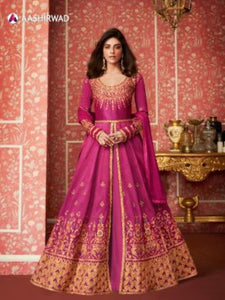 Brilliant ASH8294 Indo Western Rani Silk Floor Length Anarkali Gown - Fashion Nation
