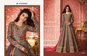 Charming ASH8295 Indo Western Grey Silk Floor Length Anarkali Gown - Fashion Nation