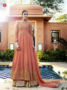Stylish Indo Western LF11004 Peach Georgette Silk Chiffon Net Anarkali Lehenga - Fashion Nation