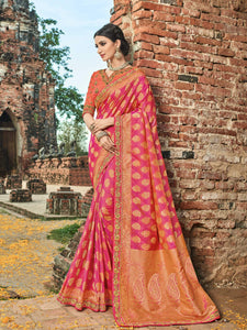 Bridal BS12105 Dressy Orange Pink Banarasi Silk Jacquard Saree - Fashion Nation