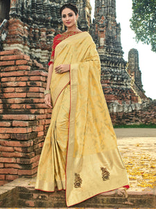 Classy BS12106 Festive Yellow Red Banarasi Silk Jacquard Saree - Fashion Nation