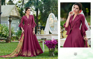 Celestial CHE25002 Indo Western Magenta Silk Floor Length Gown - Fashion Nation