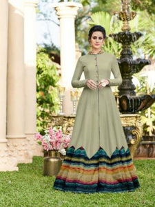 Excellent CHE25005 Indo Western Grey Multicoloured Silk Floor Length Gown - Fashion Nation