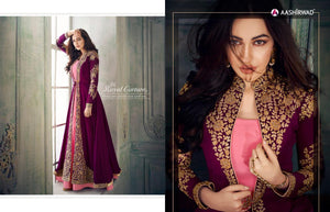 Royal 8203 Pink Purple Georgette Silk Abaya Style Anarkali Suit with Long Jacket - Fashion Nation