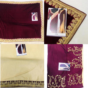 Celebrity Wear KF3656 Bollywood Inspired Cream Silk Maroon Velvet Saree - Fashion Nation