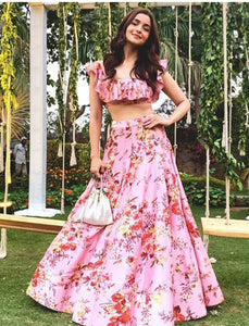 KF3665 Alia Bhatt Bollywood Inspired Pink Multicoloured Silk Lehenga Choli - Fashion Nation