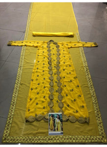 Kajol KF3716 Bollywood Inspired Yellow Georgette Silk Saree with Koti - Fashion Nation