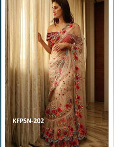 Celebrity Wear KF3855 Bollywood Inspired Cream Net Silk Layered Saree - Fashion Nation